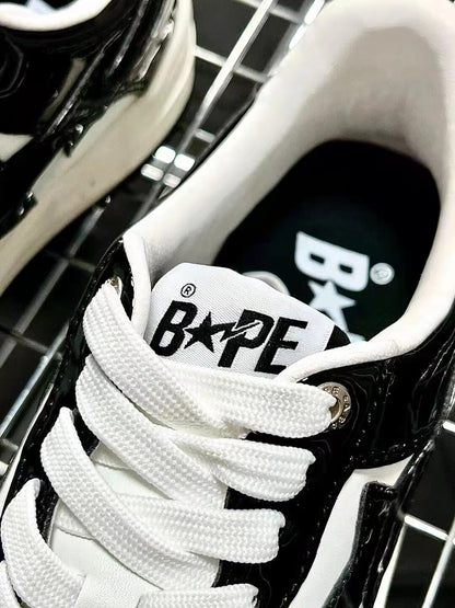 Bape Sta Low Silhouette - Black Patent Leather Skate Sneakers  