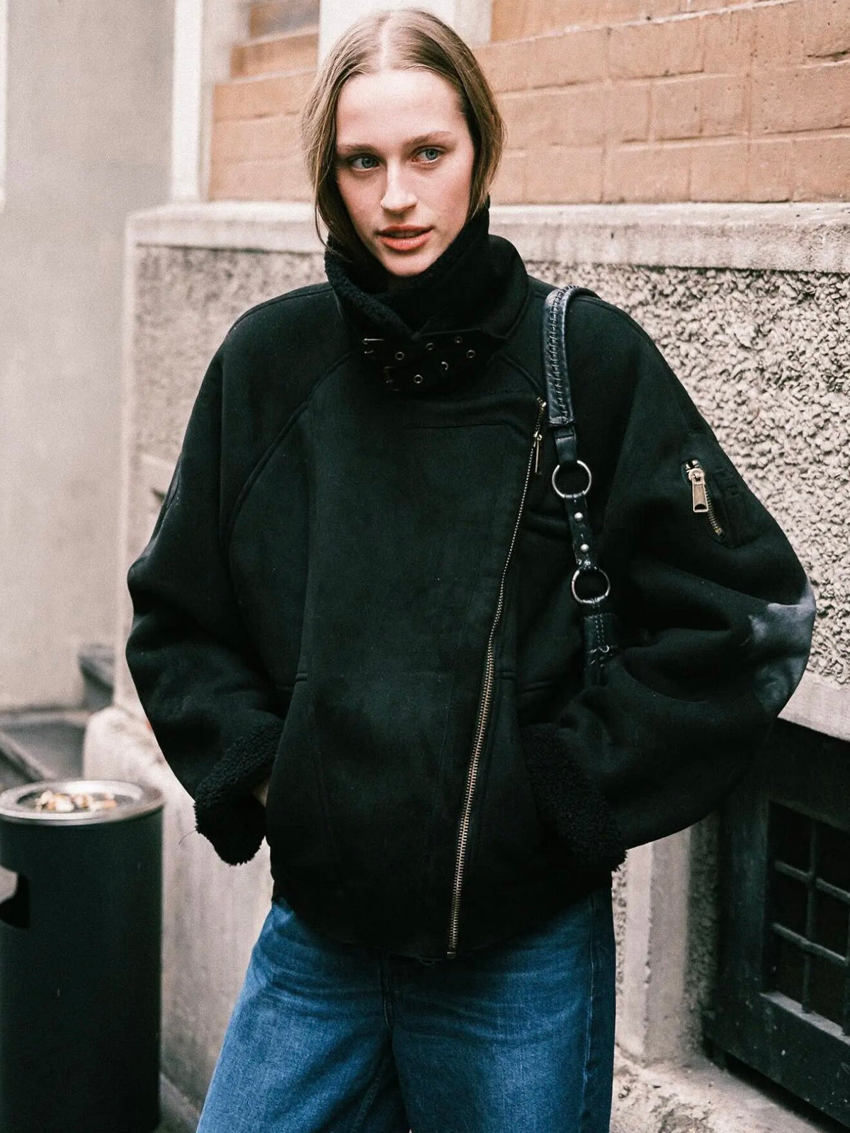 No faith studios Suede Shearling Biker Jacket - Asymmetrical Zip 