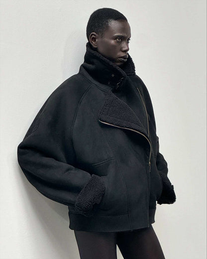 No faith studios Suede Shearling Biker Jacket - Asymmetrical Zip 