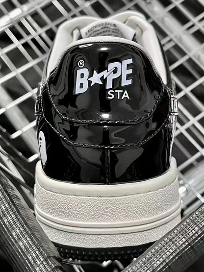 Bape Sta Low Silhouette - Black Patent Leather Skate Sneakers  