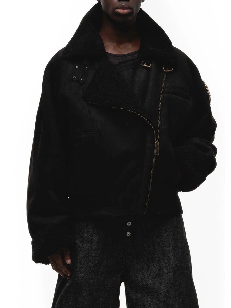 No faith studios Suede Shearling Biker Jacket - Asymmetrical Zip 