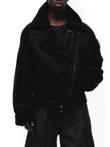 No faith studios Suede Shearling Biker Jacket - Asymmetrical Zip 