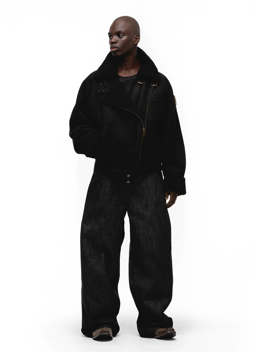 No faith studios Suede Shearling Biker Jacket - Asymmetrical Zip 