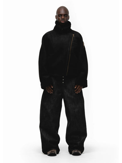 No faith studios Suede Shearling Biker Jacket - Asymmetrical Zip 