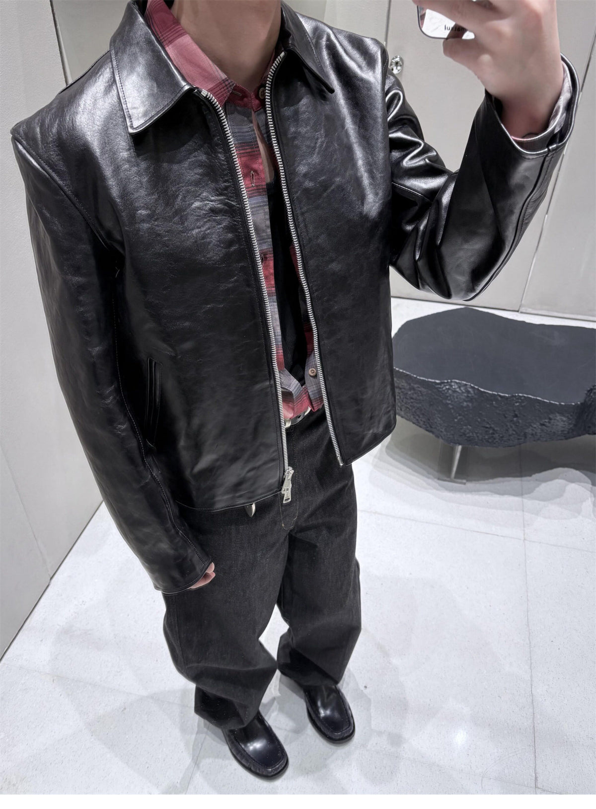 Revised Our Legacy Mini Jacket - Boxy Double-Zip Glossy Cowhide Leather