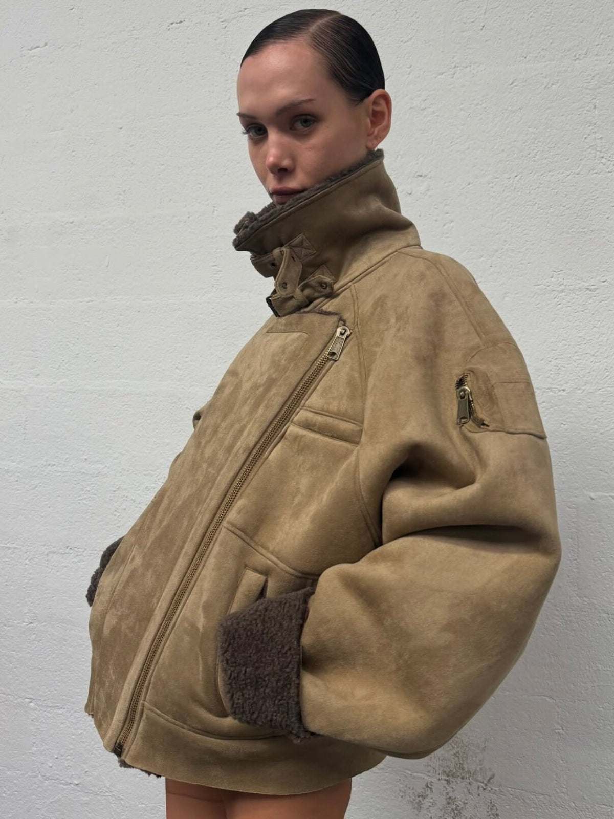 No faith studios Suede Shearling Biker Jacket - Asymmetrical Zip 