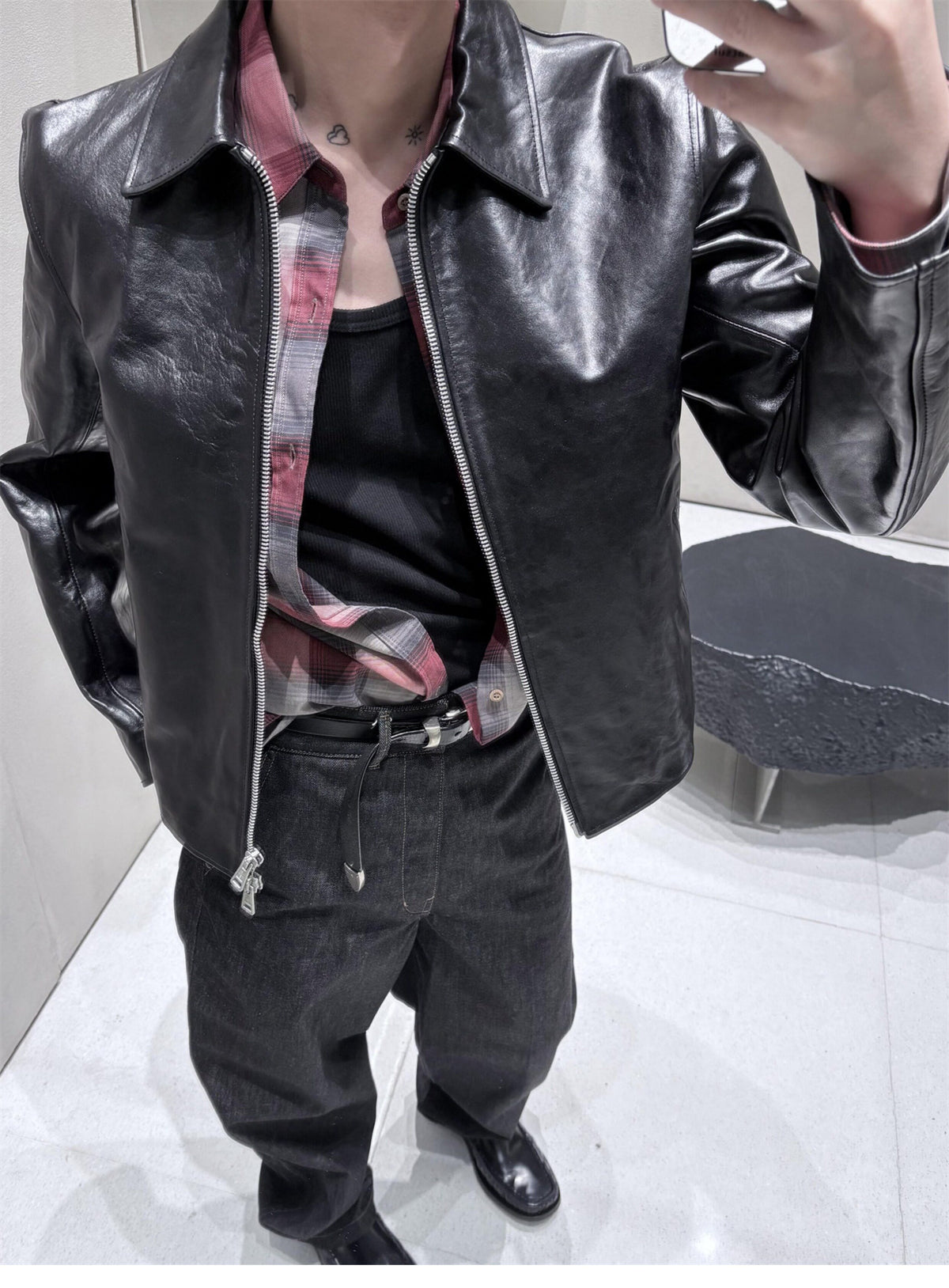 Revised Our Legacy Mini Jacket - Boxy Double-Zip Glossy Cowhide Leather