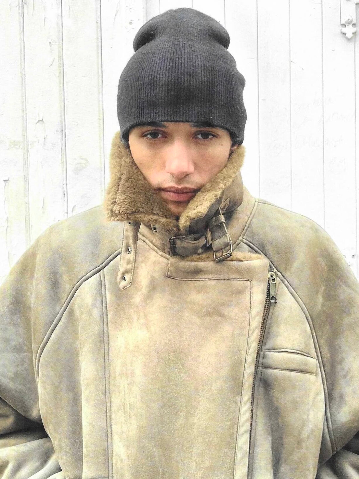 No faith studios Suede Shearling Biker Jacket - Asymmetrical Zip 