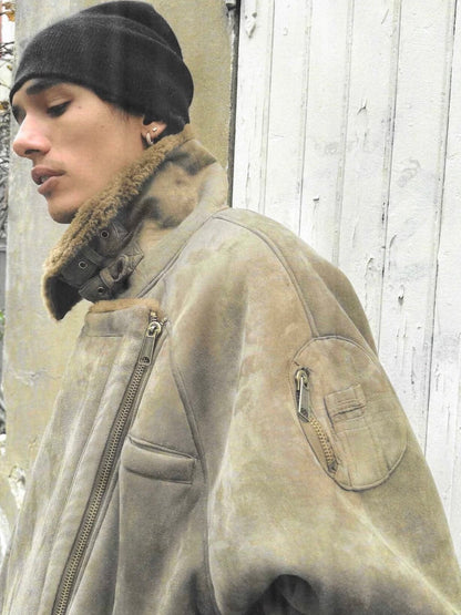 No faith studios Suede Shearling Biker Jacket - Asymmetrical Zip 
