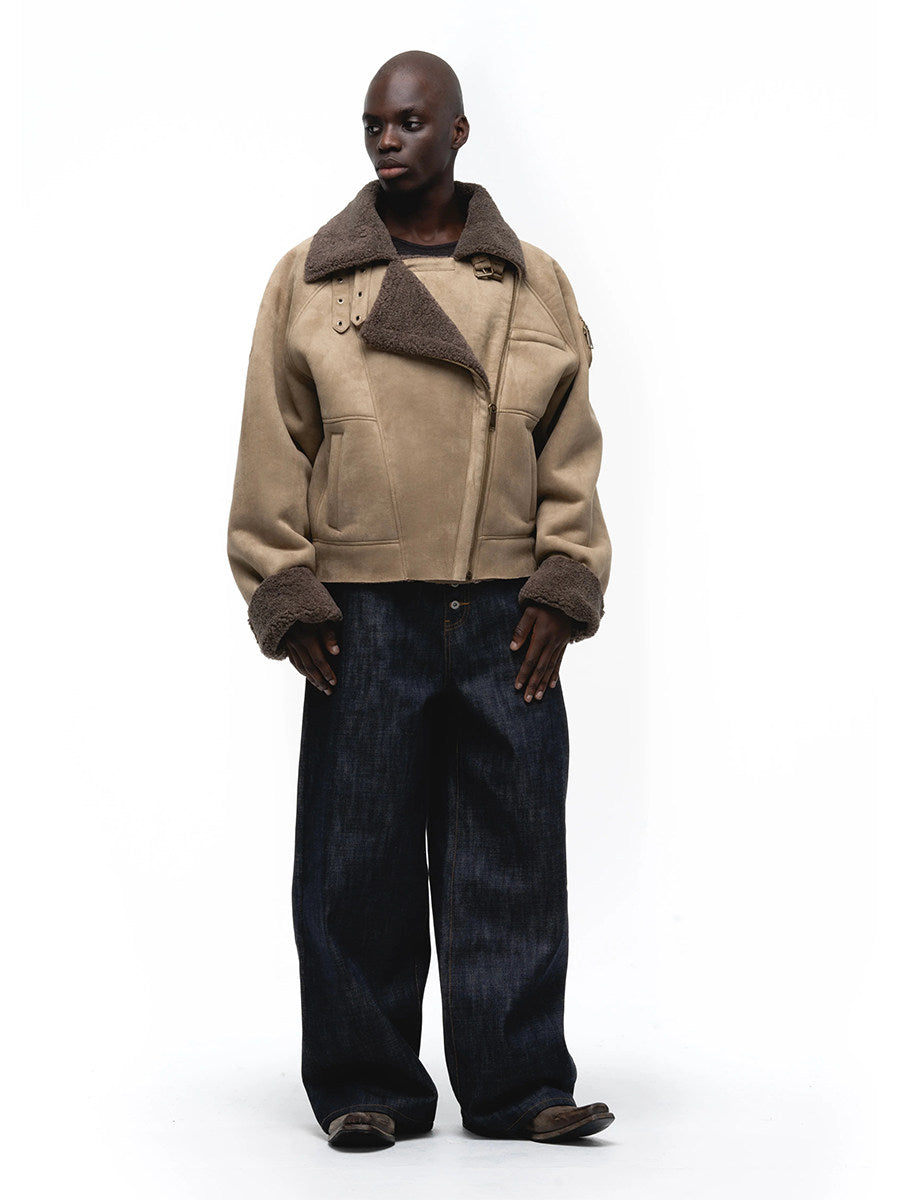 No faith studios Suede Shearling Biker Jacket - Asymmetrical Zip 