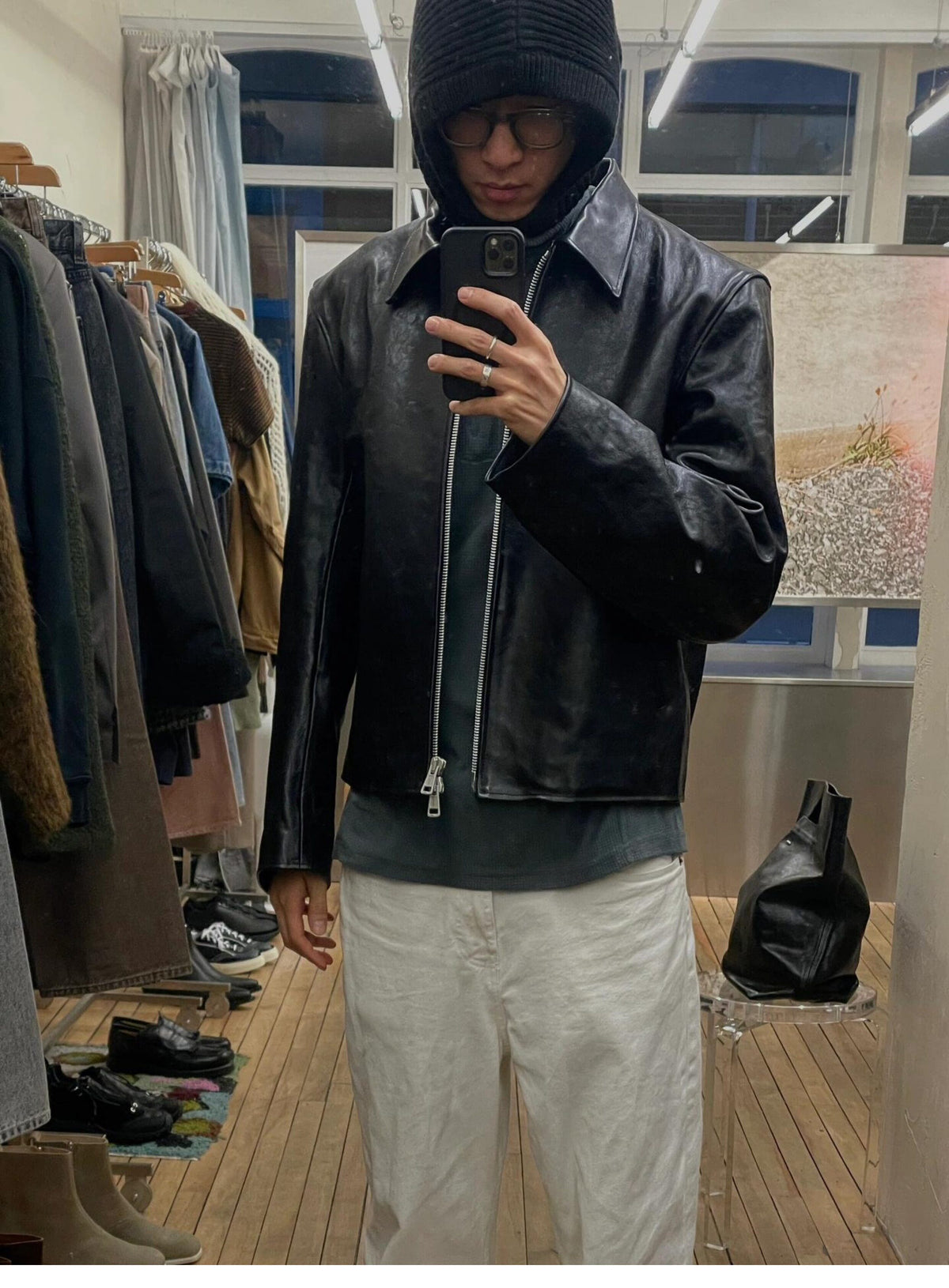 Revised Our Legacy Mini Jacket - Boxy Double-Zip Glossy Cowhide Leather