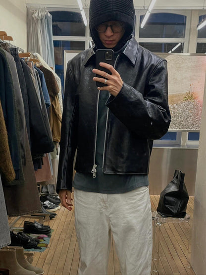 Revised Our Legacy Mini Jacket - Boxy Double-Zip Glossy Cowhide Leather