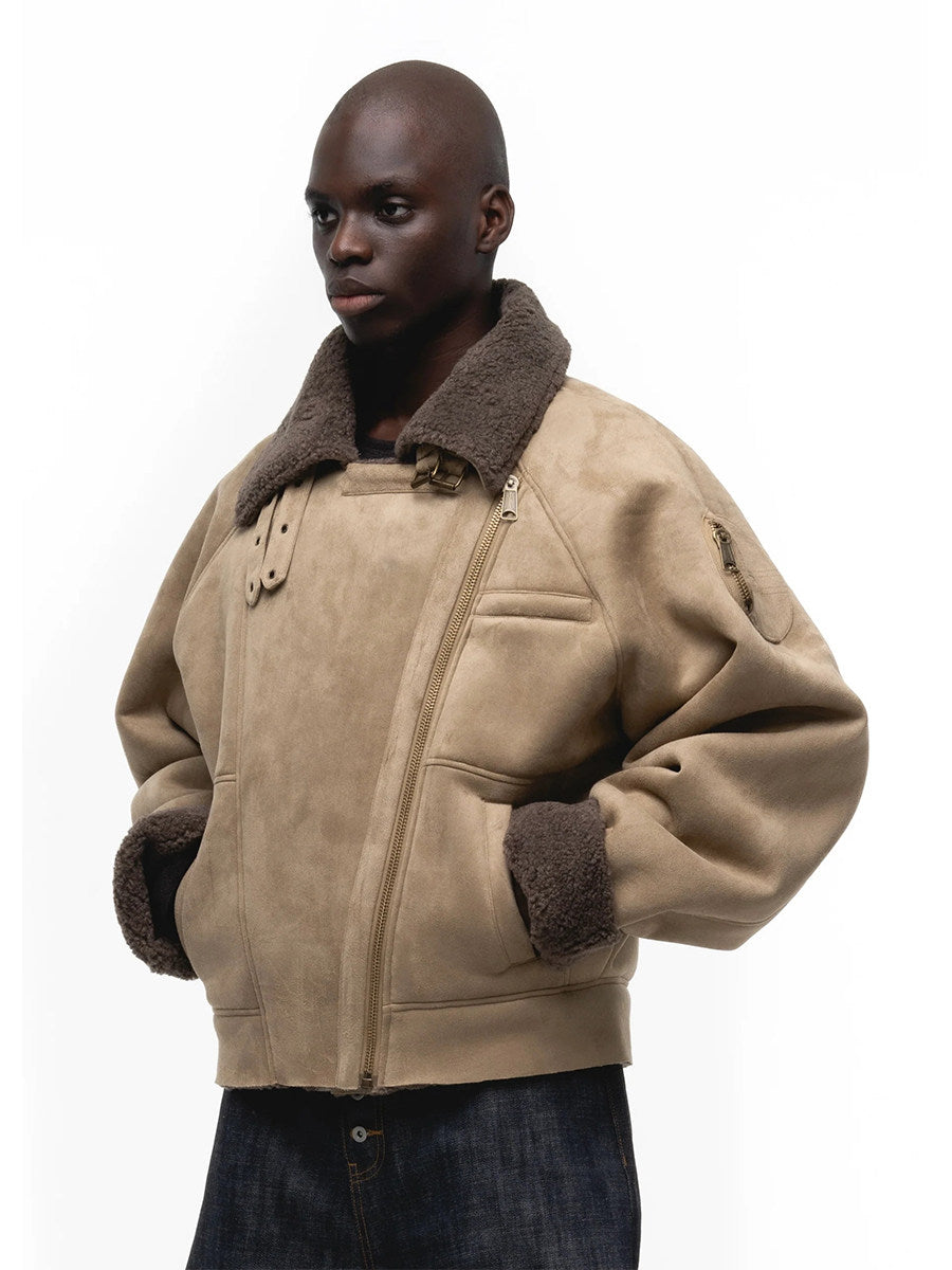No faith studios Suede Shearling Biker Jacket - Asymmetrical Zip 