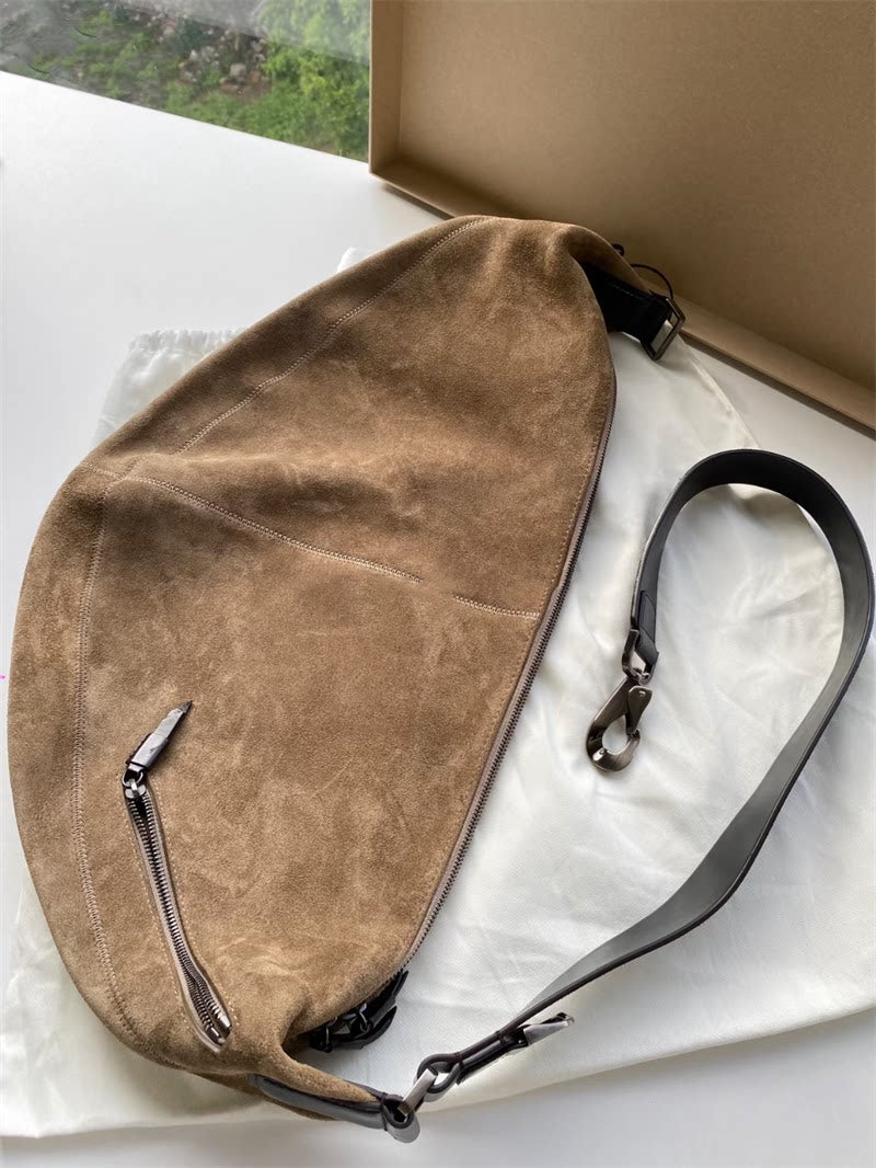 Artisanal Quiver Clip Bag - Lemaire Leather & Suede Crossbody Bucket 