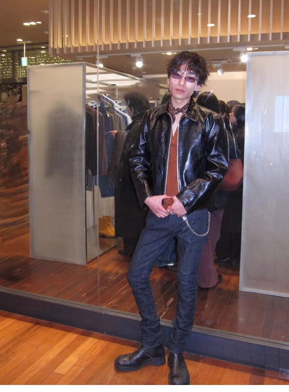 Revised Our Legacy Mini Jacket - Boxy Double-Zip Glossy Cowhide Leather