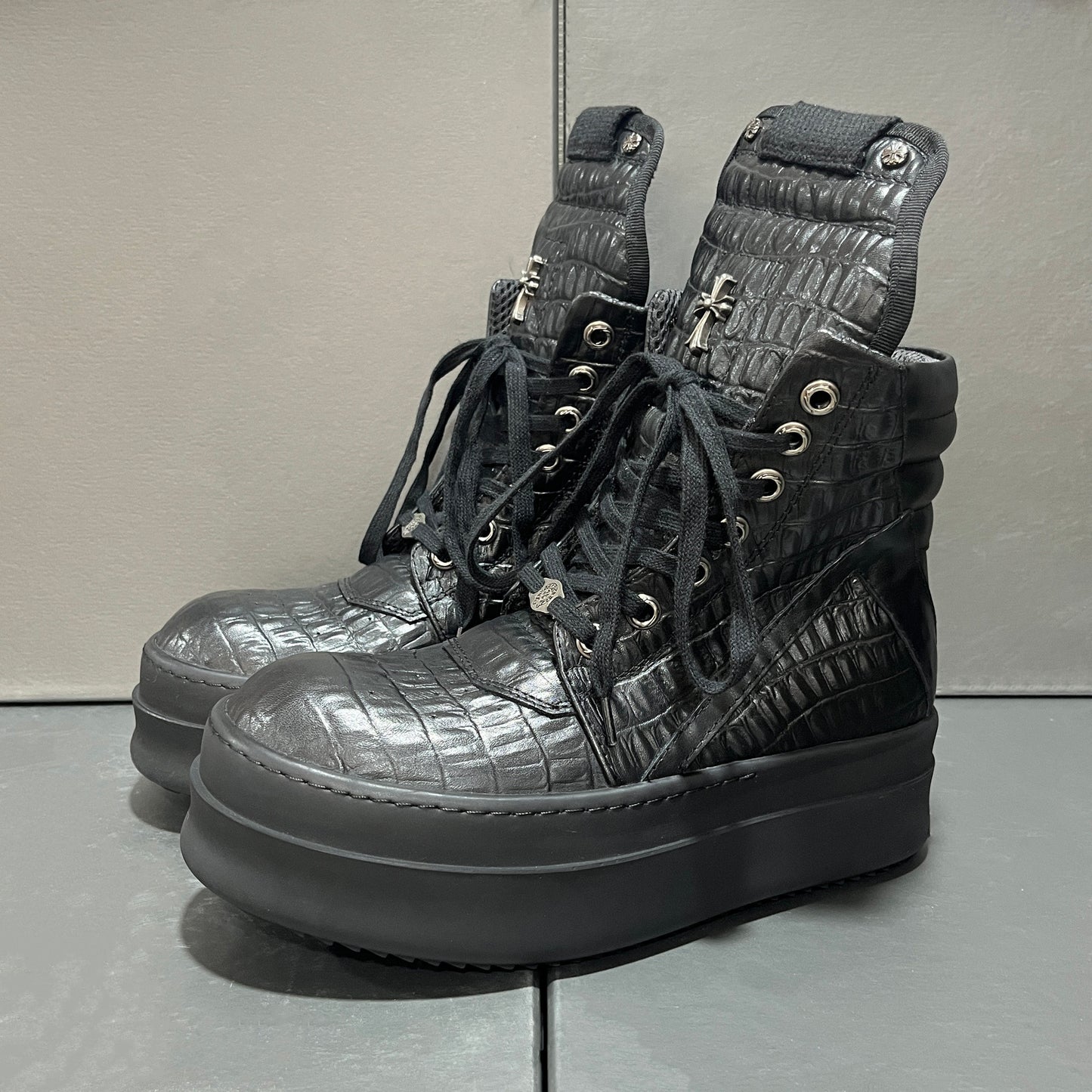 Revised RO Geobasket High-Top - Rick Owens Snake Embossed Leather  