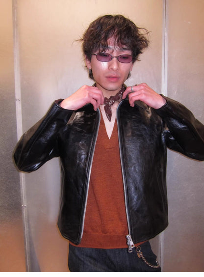 Revised Our Legacy Mini Jacket - Boxy Double-Zip Glossy Cowhide Leather