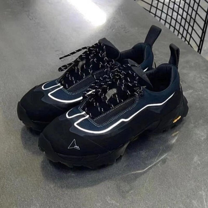 ROA POYANA Chunky Gorpcore Outdoor Boots - Height-Increasing Hiking Sneakers Size available 36~46 / Navy -  donclickin