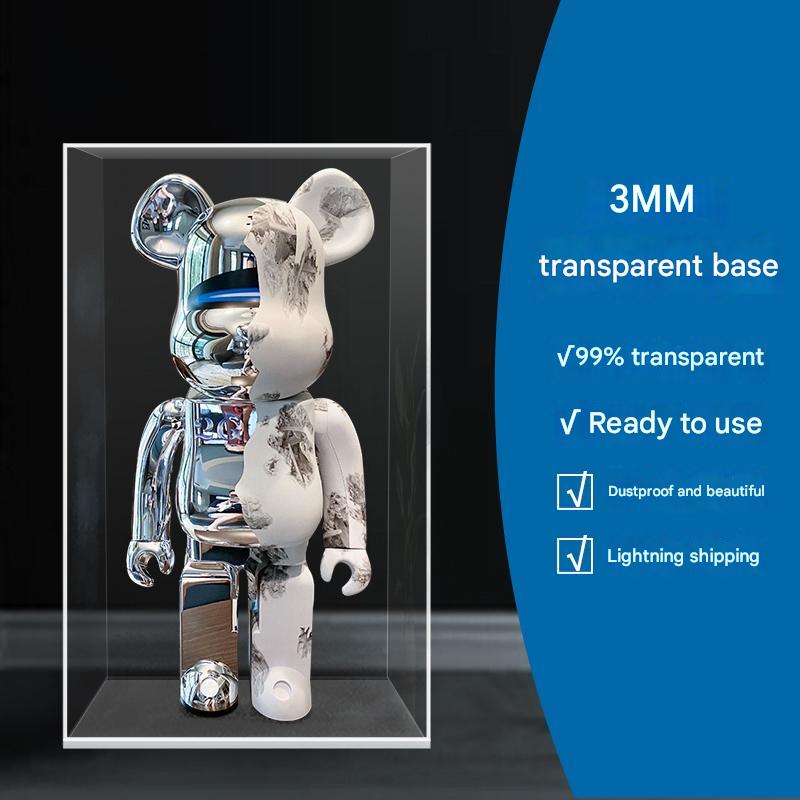 One-Piece Clear Acrylic Display Case for Bearbrick Figures No-Assembly Dustproof Cover - Integrated 15*13*30cm