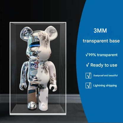 One-Piece Clear Acrylic Display Case for Bearbrick Figures No-Assembly Dustproof Cover - Integrated 15*13*30cm