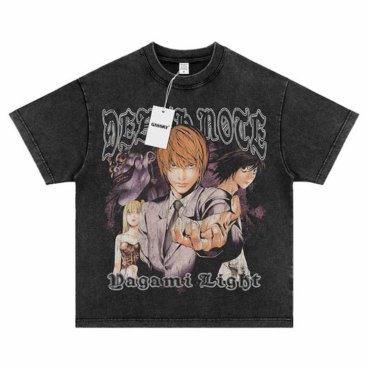 Revised Vintage Washed Death Note Tee - Light Yagami Oversized Shirt  Washed Black / 3XL
