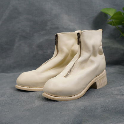 Guidi Horse Leather Distressed Chunky Heel Mid-Calf Ankle Boots PL1/2 Front-Zip - PL1 Order with colors
