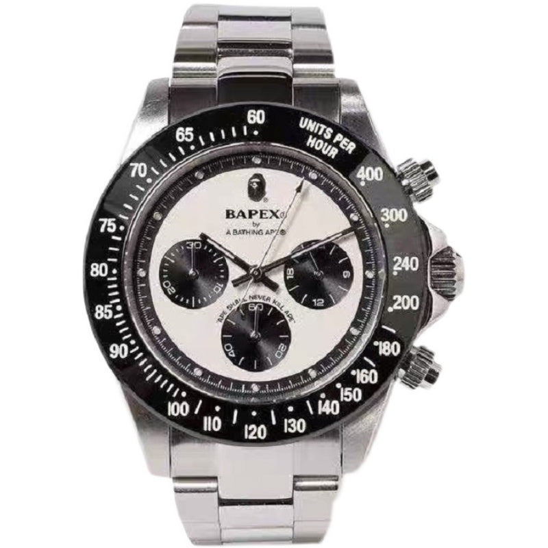 BAPEX TYPE 3 Triple-Eye Primate Head Watch - Panda Dial Quartz Chronograph