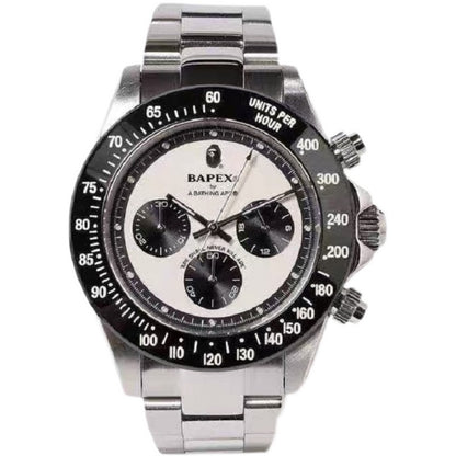BAPEX TYPE 3 Triple-Eye Primate Head Watch - Panda Dial Quartz Chronograph