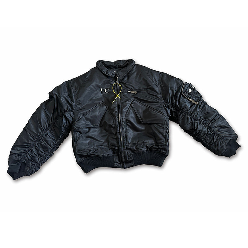 Donclickin Thug Club Star&Moon Studded Bomber – Short-Cut Cotton Flight Jacket - Black