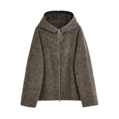 Our Legacy Grey Mohair Zip Cardigan – Wool Blend Relaxed Hooded Knit