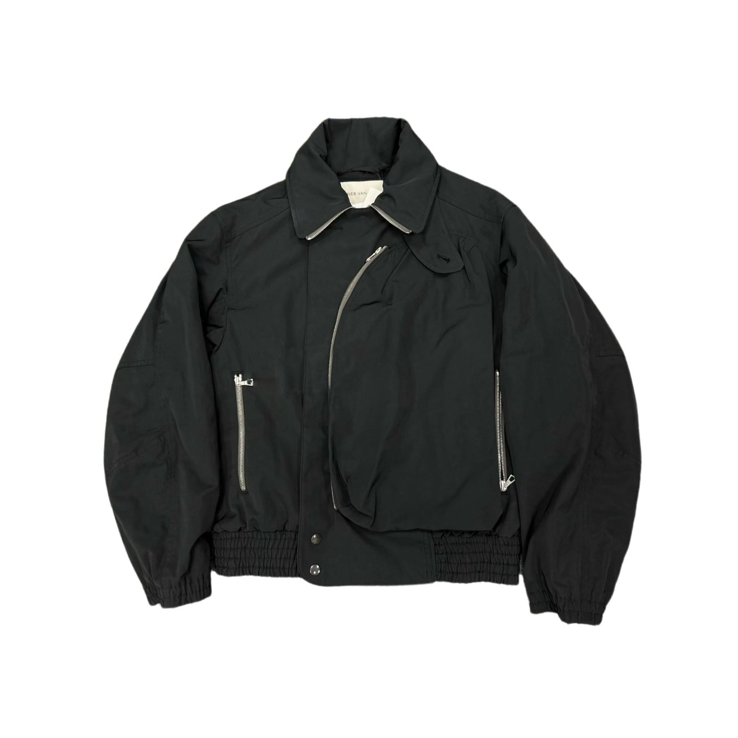 DVN AW24 Asymmetric Cocoon Zip Jacket - Nylon Utility Pants Set Oversized Pocket - Black Jacket