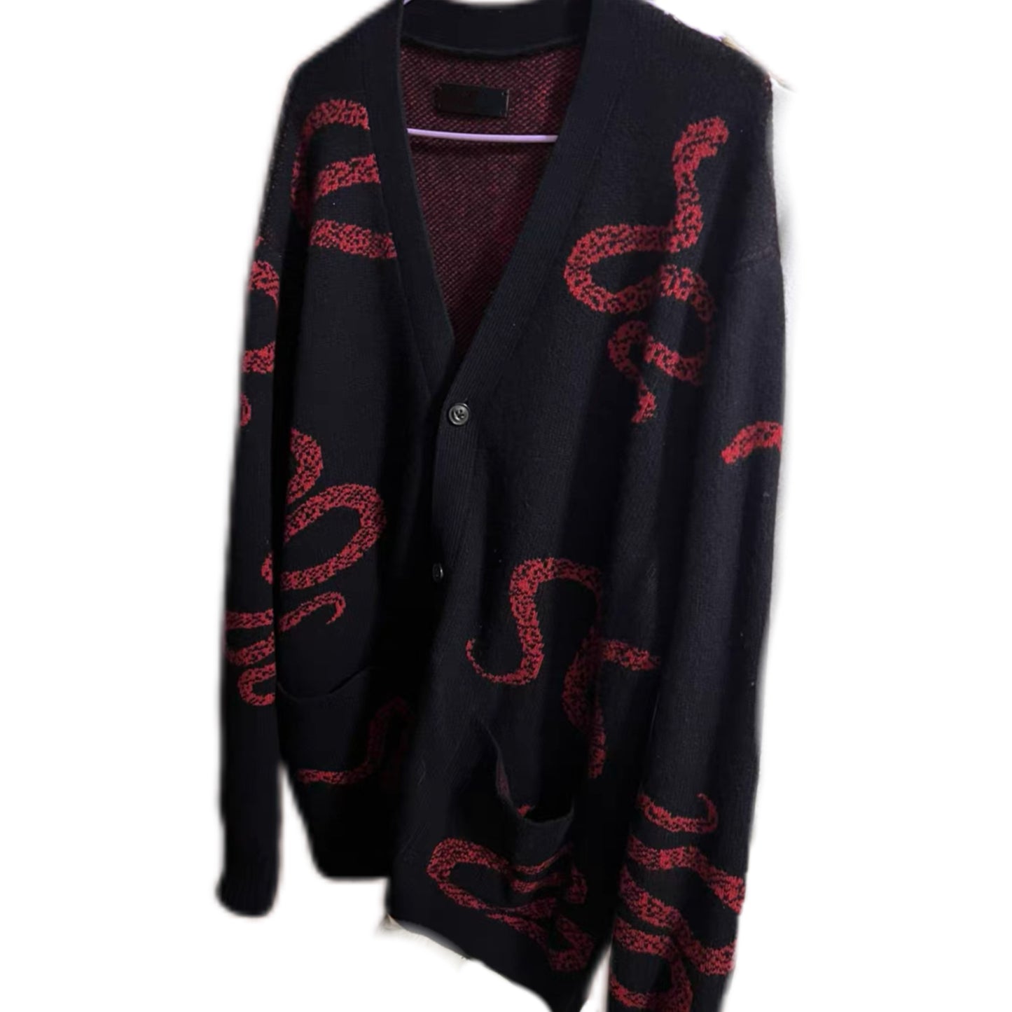 AMIRI 18AW Dark Red Snake - High-Street Wool Cardigan Jackets