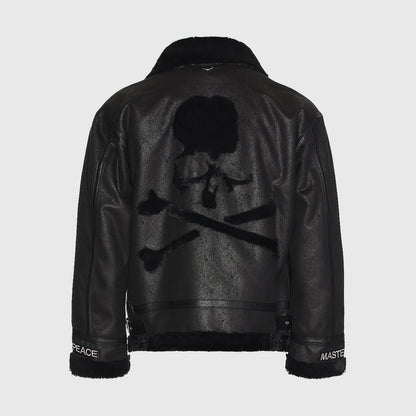MasterMindOnline Gothic Skull B3 Aviator Flight Jacket - Mink Fur Leather Blend - Order with colours
