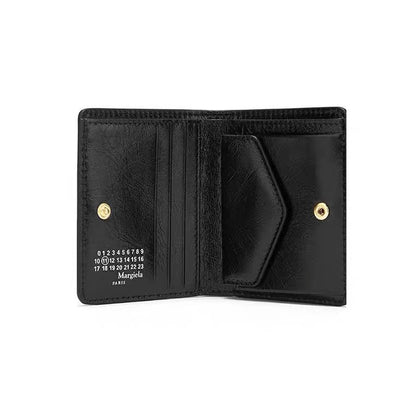 21SS Oiled Leather Wallet Card Holder – MMM Vibe Classic Four-Stitch Design - Black