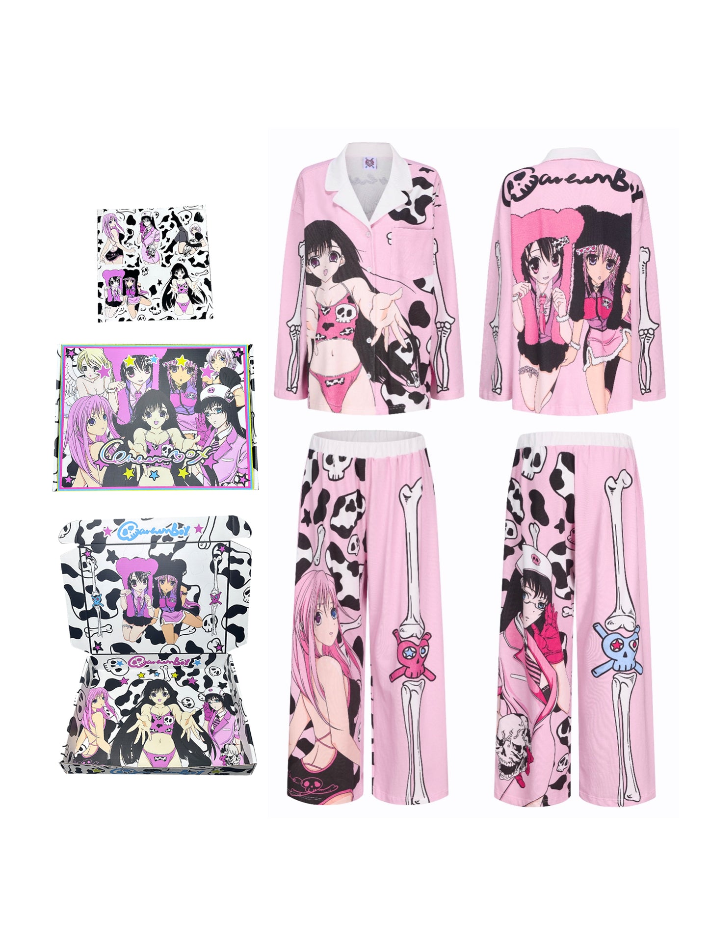 Cartoonbox Anime Full-Print Matching Pajamas for Couples – Two-Color Style - Pink