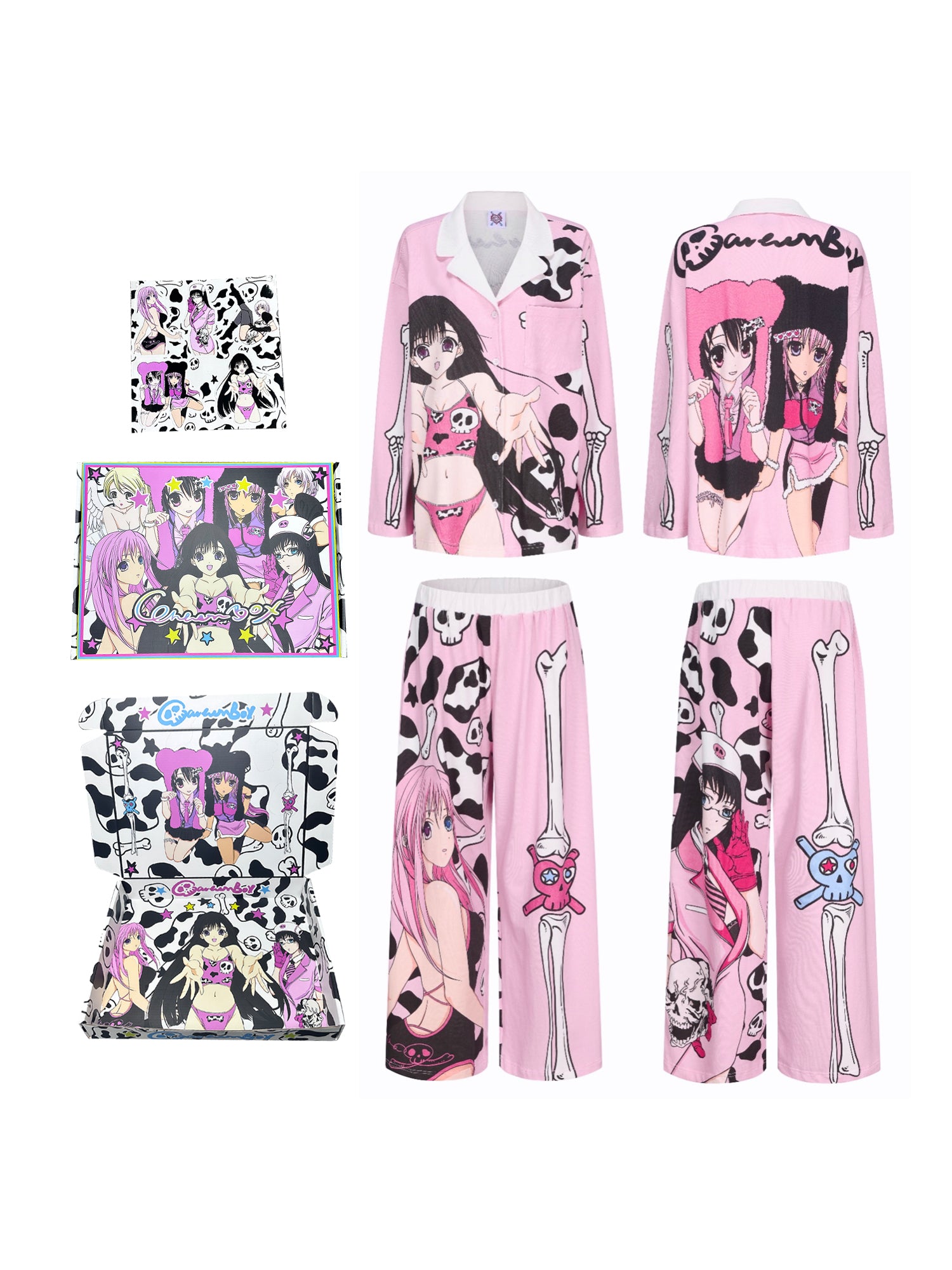 Cartoonbox Anime Full-Print Matching Pajamas for Couples – Two-Color Style - Pink