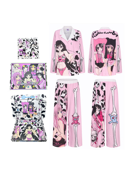 Cartoonbox Anime Full-Print Matching Pajamas for Couples – Two-Color Style - Pink