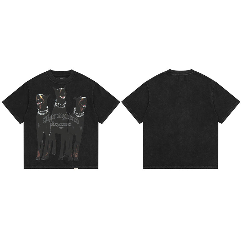 REPRESENT Washed Distressed Doberman Shark Short-Sleeve T-Shirt FOG