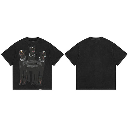 REPRESENT Washed Distressed Doberman Shark Short-Sleeve T-Shirt FOG