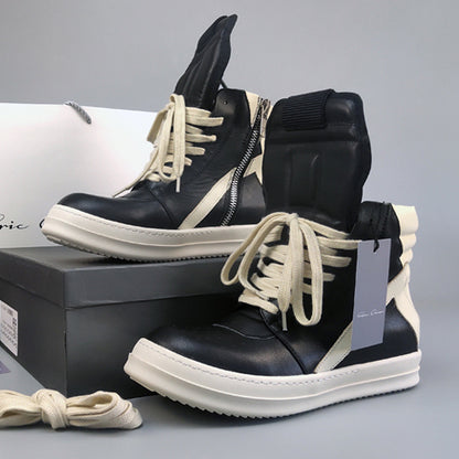 Rick Owen Reverse Triangle High-Top Leather Shoes Thick Sole Sneakers