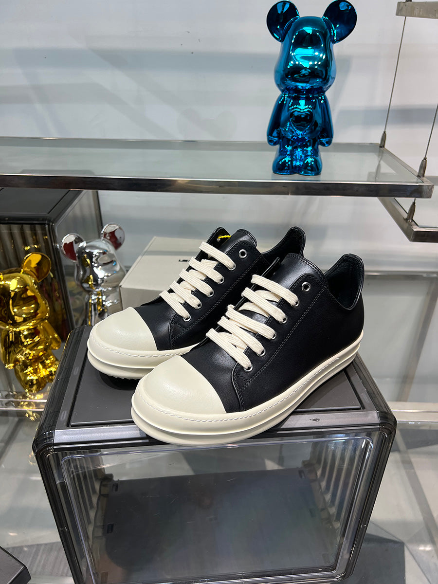 Rick Owen Low-Top Leather Platform Sneaker RO Dark Elevated Sole Casual Shoes