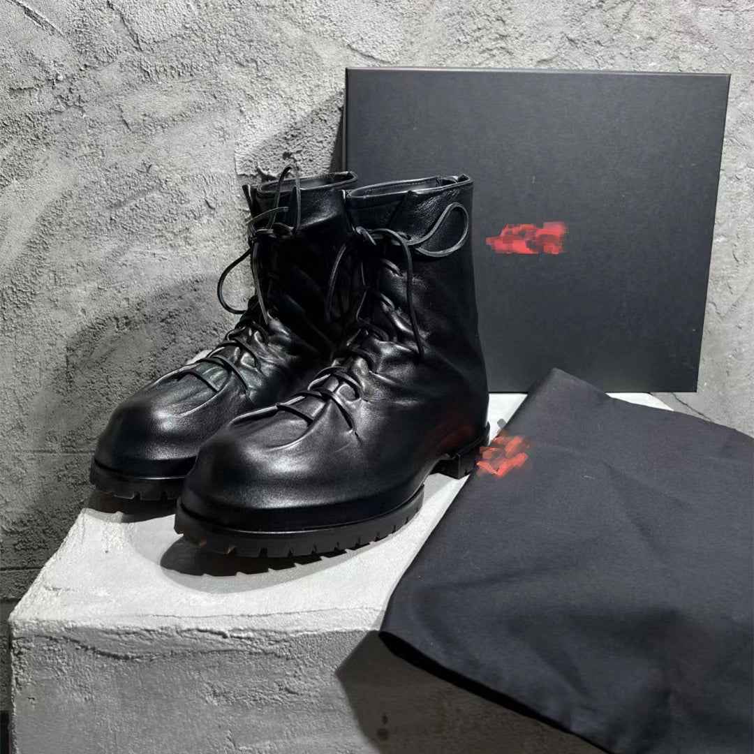 424 on Fairfax Ankle Boots - SS22 Crinkled Zip High-Top Retro Thick-Soled Lambskin
