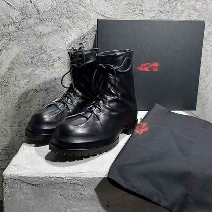 424 on Fairfax Ankle Boots - SS22 Crinkled Zip High-Top Retro Thick-Soled Lambskin