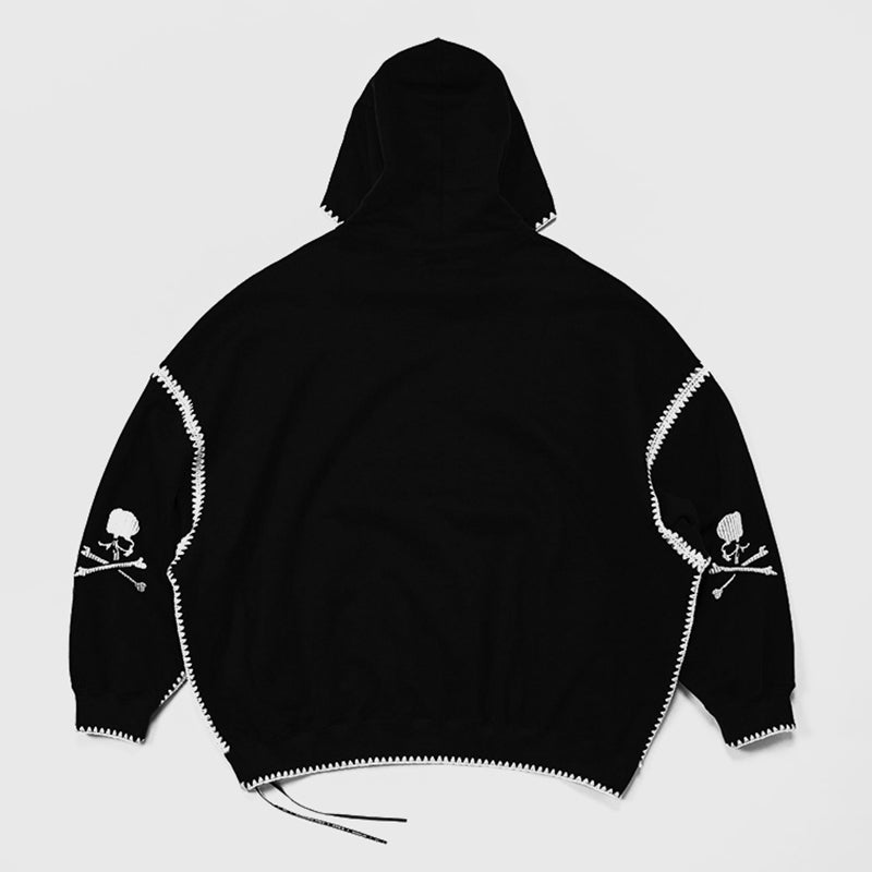 Mastermind Scalloped Edge 500g Heavyweight Hoodie - Wheat Ear Skull Embroidery - donclickin
