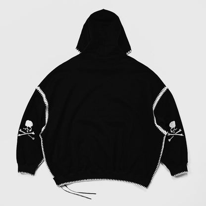 Mastermind Scalloped Edge 500g Heavyweight Hoodie - Wheat Ear Skull Embroidery - donclickin
