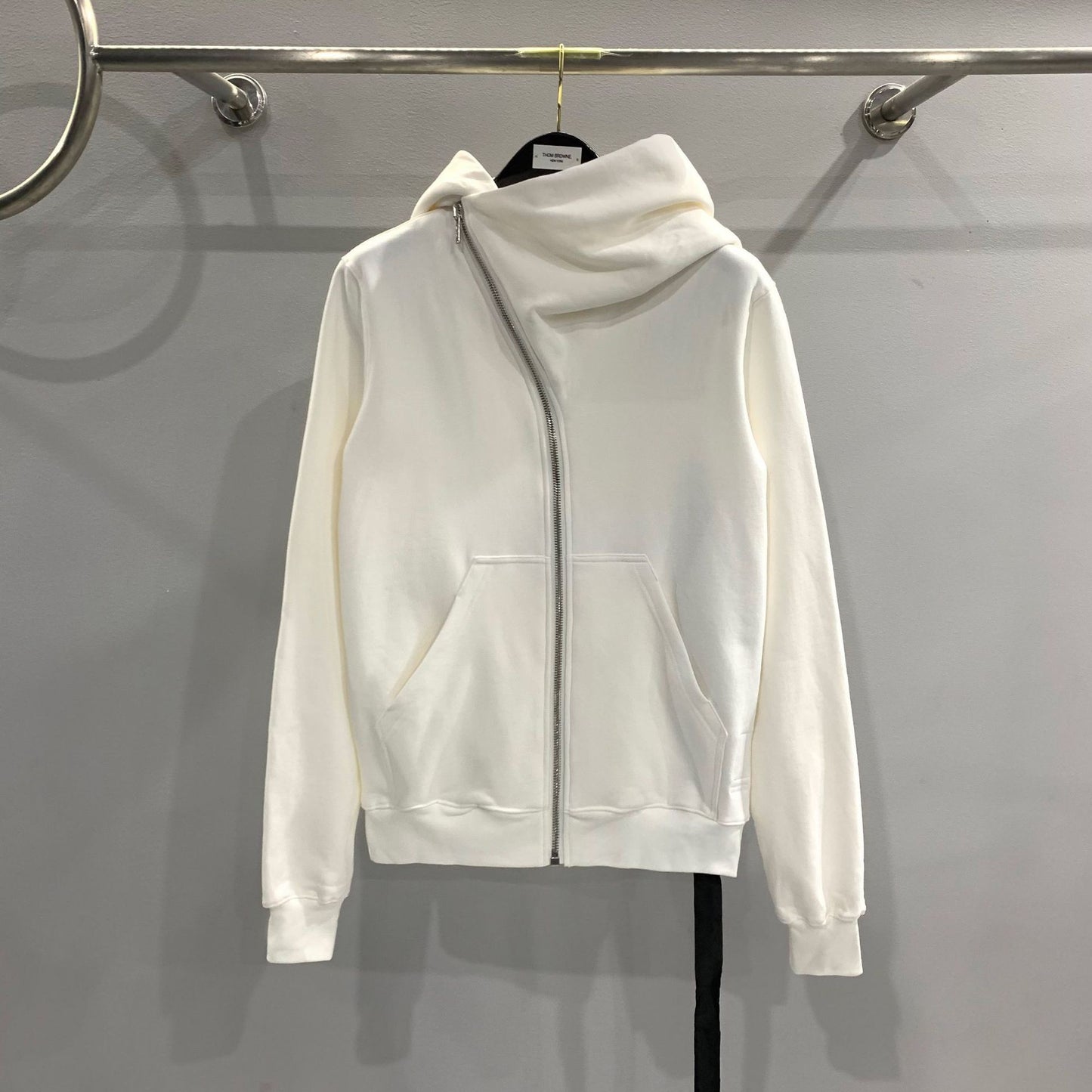 RO Dark Wizard Rick Owen Hoodie - Asymmetric Zip Avant-garde Black Winter Fleece