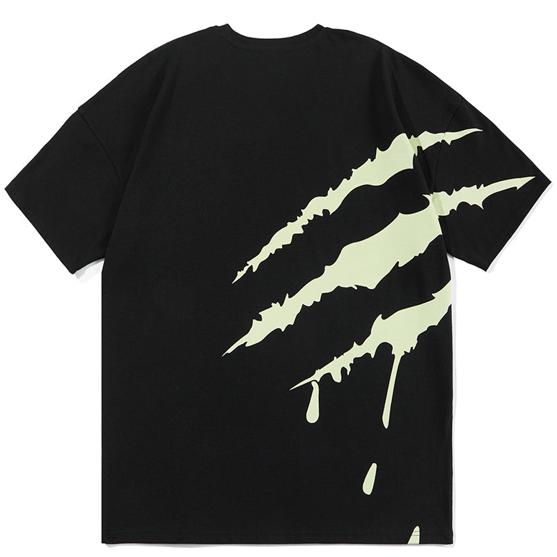 SUAMOMENT BloodClaw Loose Fit Tee Claw Marks Foil Print Couples’ Casual