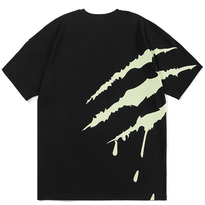 SUAMOMENT BloodClaw Loose Fit Tee Claw Marks Foil Print Couples’ Casual