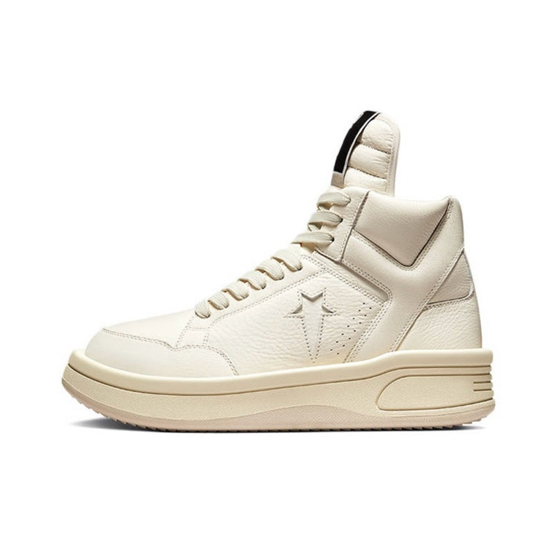 RO High-Top Leather Sneakers - Rick Owens Round-Toe Lace-Ups - White