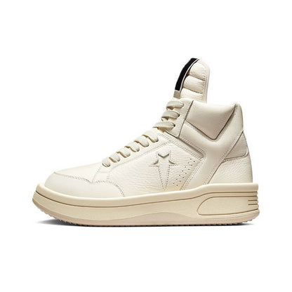 RO High-Top Leather Sneakers - Rick Owens Round-Toe Lace-Ups - White